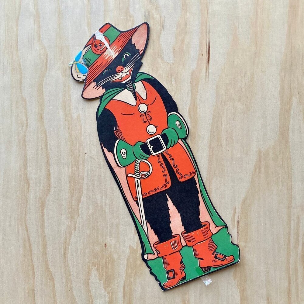Vintage Halloween Wall Decor Pirate Cat Puss in Boots U.S.A l Beistle Diecut